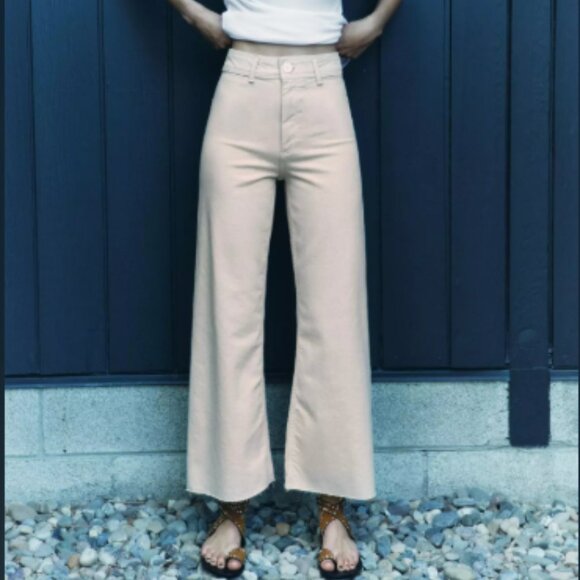 ZARA ZW Collection High Waist Marine Straight Jeans with Pockets – Beige – Size - Picture 8 of 16